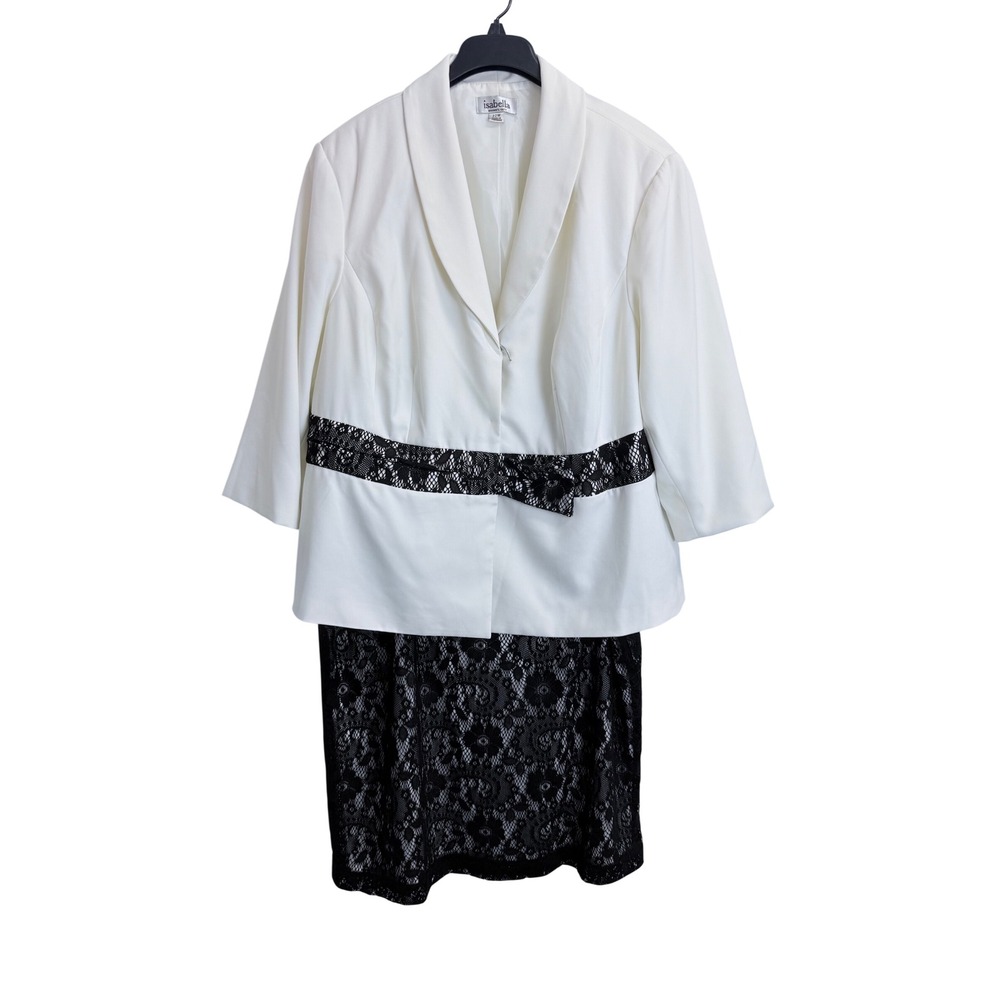Isabella Womens Suit Set 22W Ivory Blazer Black Lace Skirt 2 Piece Formal Plus